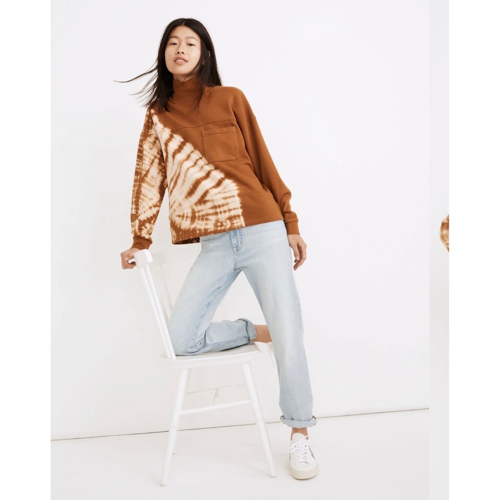 Madewell Tie Dye Mockneck Sweatshirt Brown Cotton Pullover Size Large‎